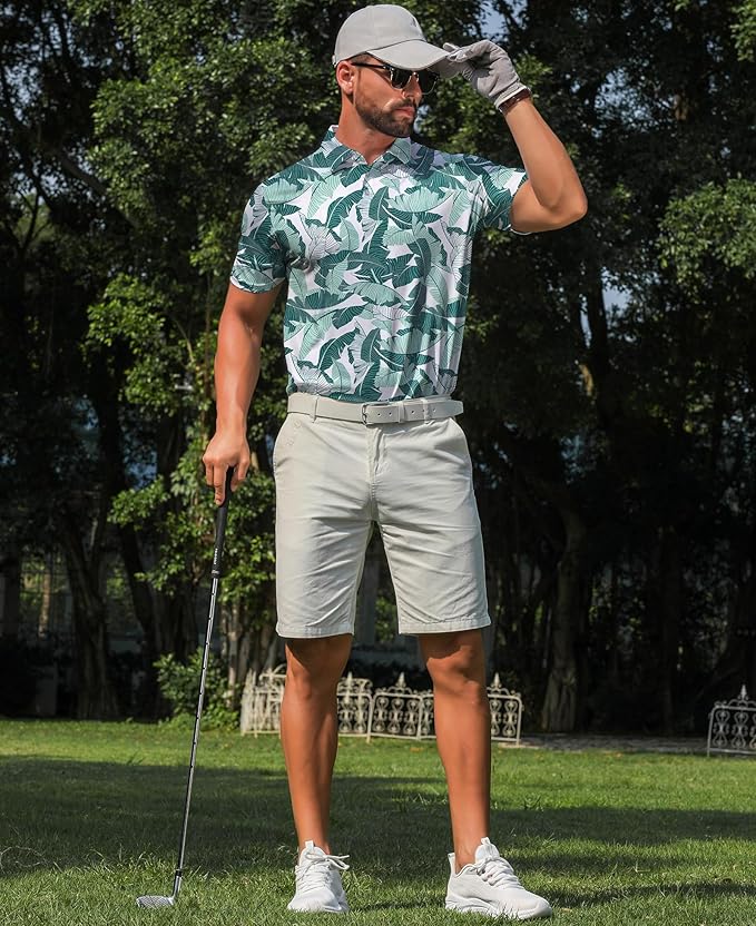 zeetoo Men's Polo Shirts Hawaiian Golf Polos Shirts Short Sleeve Performance Moisture Wicking Mens Golf Shirts