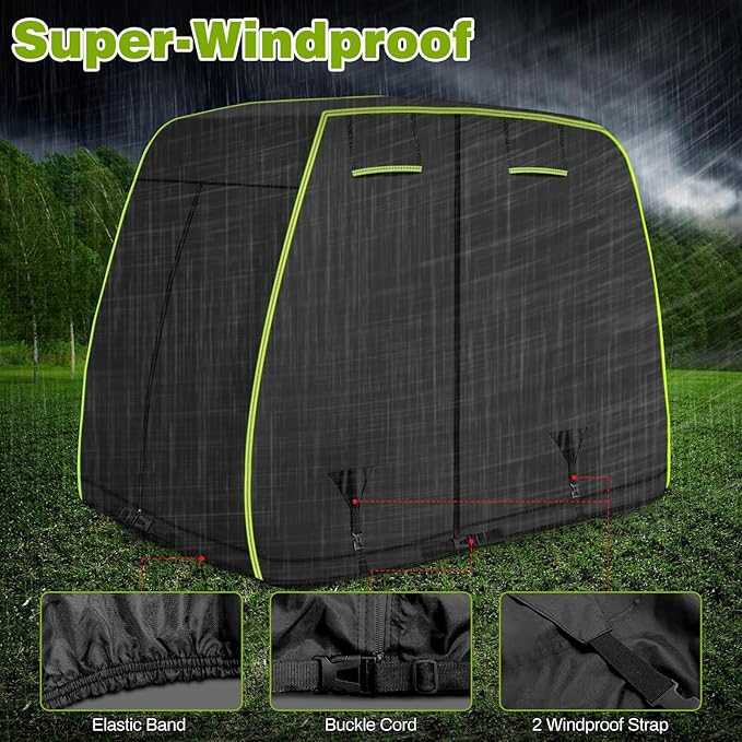 2/4 Passenger Golf Cart Cover Fits EZGO, Club Car, Yamaha Golf Carts with Reflective Strips, All Weather Protection/Waterproof/Snowproof/Windproof/Sunproof/Full Gold Cart Covers
