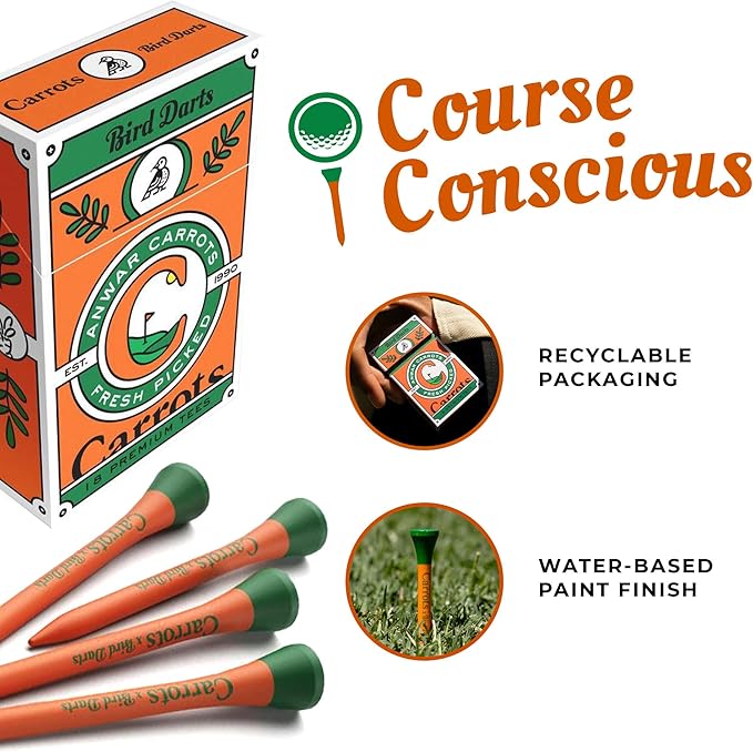 x Carrots by Anwar Carrots Limited Edition Premium Bamboo Wood Golf Tees, 18 Units (Pack of 1), 2 ¾ Golf Tees in Cigarette-Style Packaging, Durable, Biodegradable, Golf Tees Wood