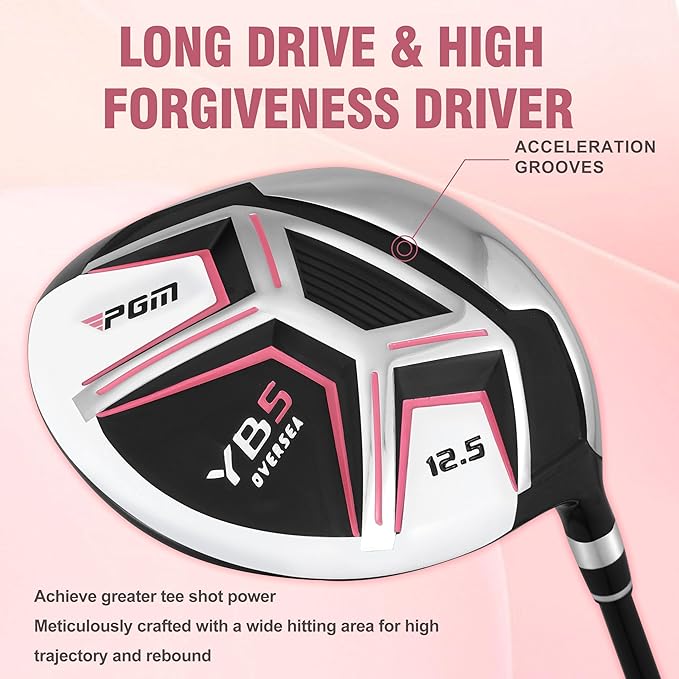 PGM 12/15 Pieces Women's Complete Golf Club Set – Full Set with 460cc Driver, Fairway Wood, Hybrid, Irons, Putter, Golf Stand Bag - Golf Clubs Women Right Handed