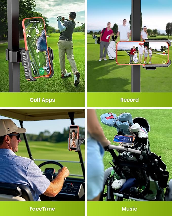 Golf Cart Phone Holder Mount - 3s Phone Clip Install, 1s Lock & Release，Phone Caddy for iPhone Galaxy & More Fits Yamaha Club Car EZGO Icon, Golf Cart Accessories Essentials Gift for Men Women