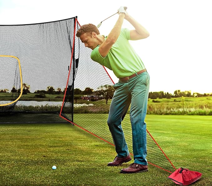 2 Pcs Golf Net Attachment for 7ft Golf Practice Hitting Nets with 2 Sandbags Heavy Duty Barrier Side Extension for Summer Sports Training, 10 x 7 Ft, Red