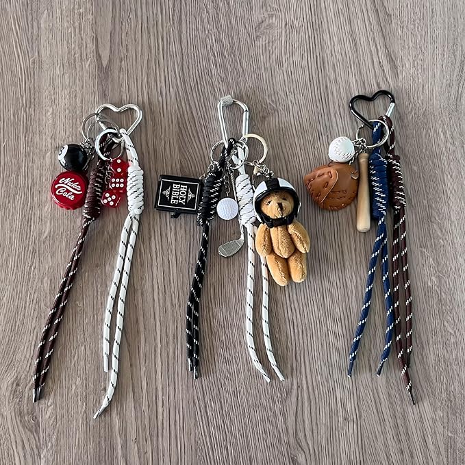Unique Keychain Designer Rope Bag Charms for Handbag - Cute Teddy Bear Purse Charm - Leather Dachshund Accessory