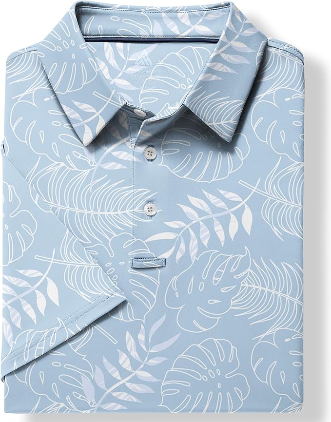 JACKETOWN Mens Polo Shirts Short Sleeve Print Dry Fit Performance Moisture Wicking Casual Collared Golf Shirts
