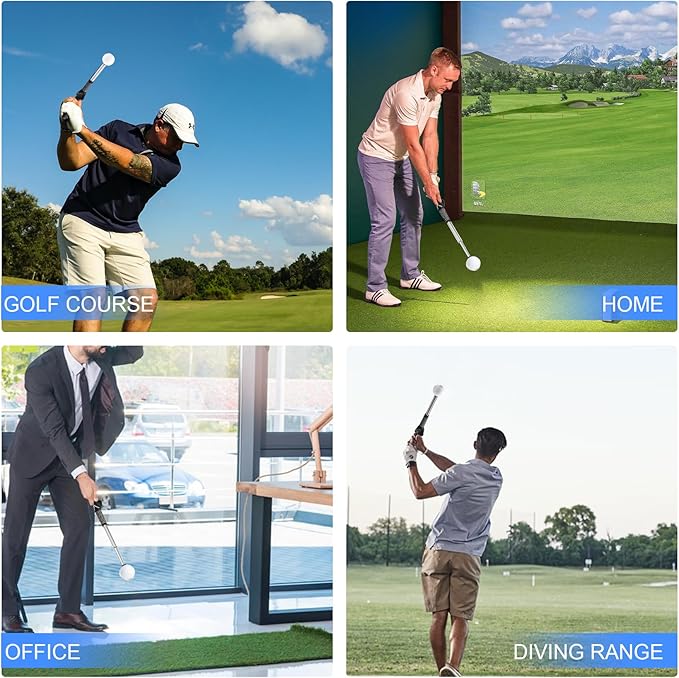 Retractable Golf Swing Trainer - Golf Swing Training Aid, Non-Slip Golf Grip Trainer, Strength & Tempo Training, Golf Alignment Sticks & Arm Band, Indoor Outdoor Golf Swing Practice