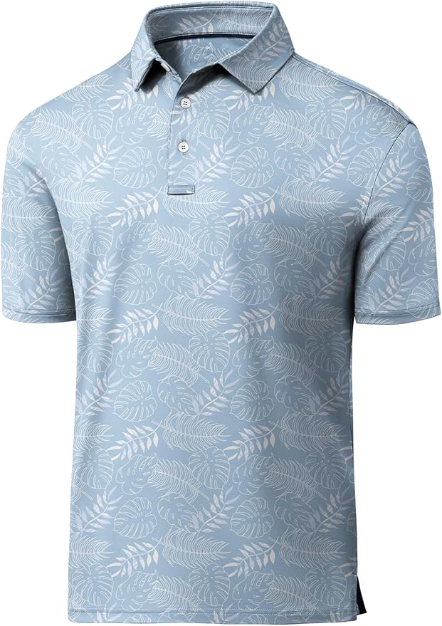 JACKETOWN Mens Polo Shirts Short Sleeve Print Dry Fit Performance Moisture Wicking Casual Collared Golf Shirts