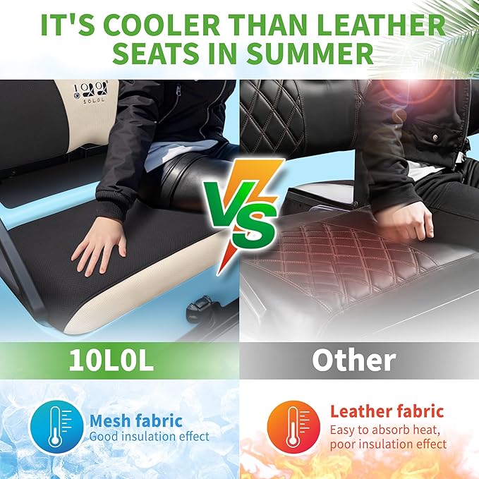 10L0L Golf Cart Seat Covers Universal for Yamaha G29 Drive2 Club Car DS Precedent Tempo Standard Front Seats, Breathable Mesh Bench Seat Cover, No Drilling Seat Cushion - All-Season Comfort