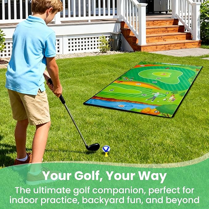 Golf Chipping Game Set with Stand,5-in-1 Portable Backyard Double-Sided Hitting Mat,with Sticky Balls,Archery,Axe & Dart,Golf Games for Family,Friends & Golfers,Indoor,Outdoor,Party Fun
