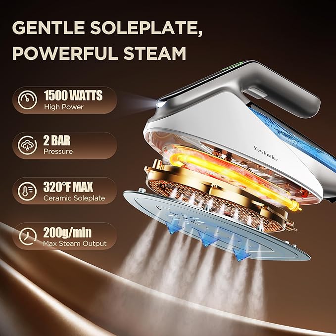 Newbealer Steam Generator Iron, 1500W Turbo Steamer for Clothes, 2 Bar Pressure Clothes Iron, 4 Steam & 4 Dry Heat Modes, Fast Heat-Up, 350ml Detachable Tank, Auto-Off, Self-Cleaning (Silver)