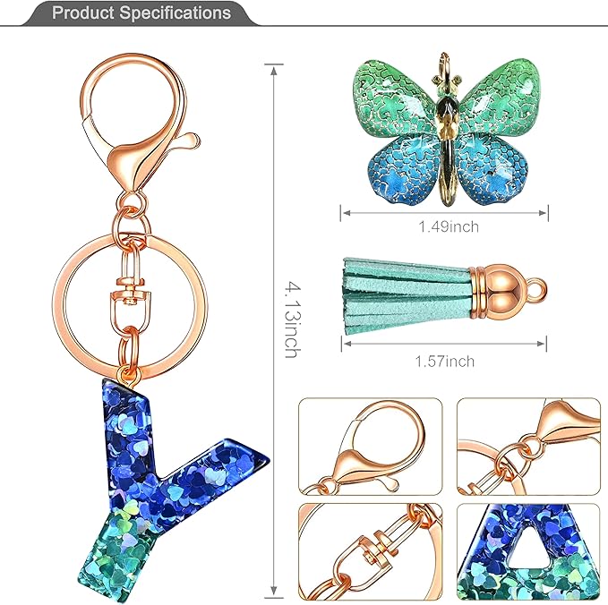 JINGUAZI Initial letter Keychains for Women Tassel Butterfly Pink Purple Cute Car Keychain for Wallet Backpack bag charm