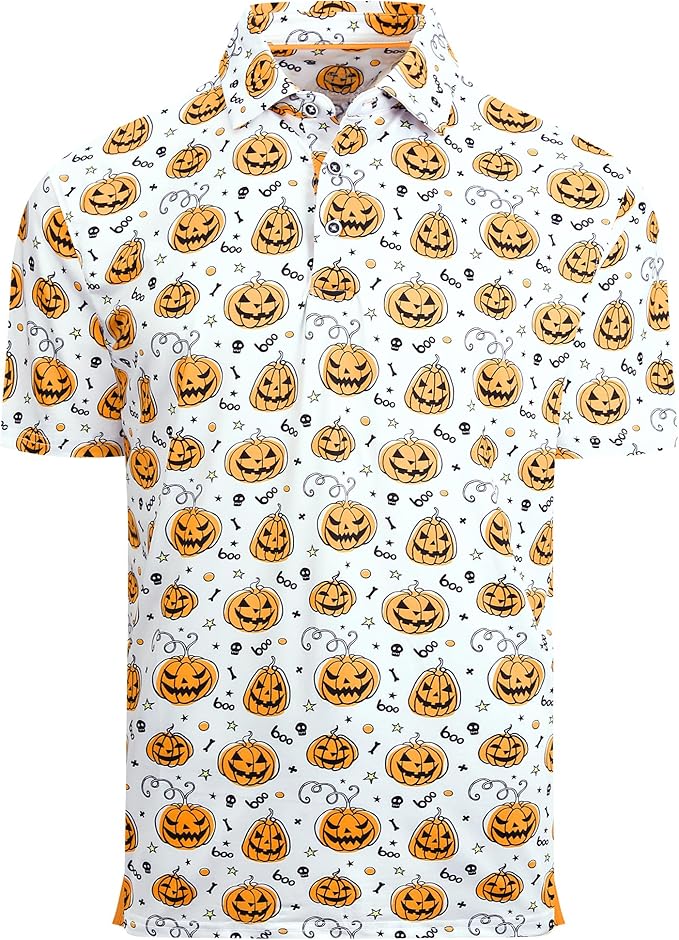 Esabel.C Golf Shirts for Men Dry Fit Performance Short Sleeve Print Moisture Wicking Collared Shirt