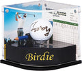 Golf Ball Display Case for Birdie. Black Ball Throne with Golden Stamp. 2X Background Frames on Each Side of Cambered Cover. Pencil Holder, Adhesive Dots are All Included, No Assembly