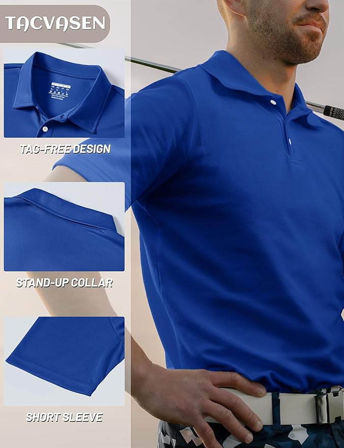 TACVASEN Mens Golf Shirt Dry Fit Mens Polo Shirts Short Sleeve Performance Golf Polos for Men with Collar Work Shirts