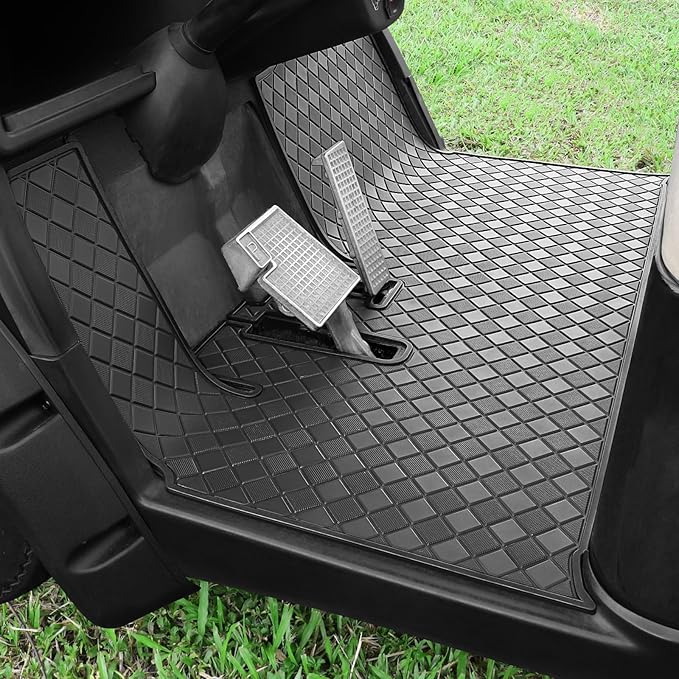 Golf Cart Floor Liner Mat 8mm Thick Rubber Full Coverage Only Fit for 2007-2016 Yamaha Drive (Gen1), G29, YDR, Adventurer Carts Diamond Deluxe Non-Slip Front Feet Mat Replacement - Black Trim
