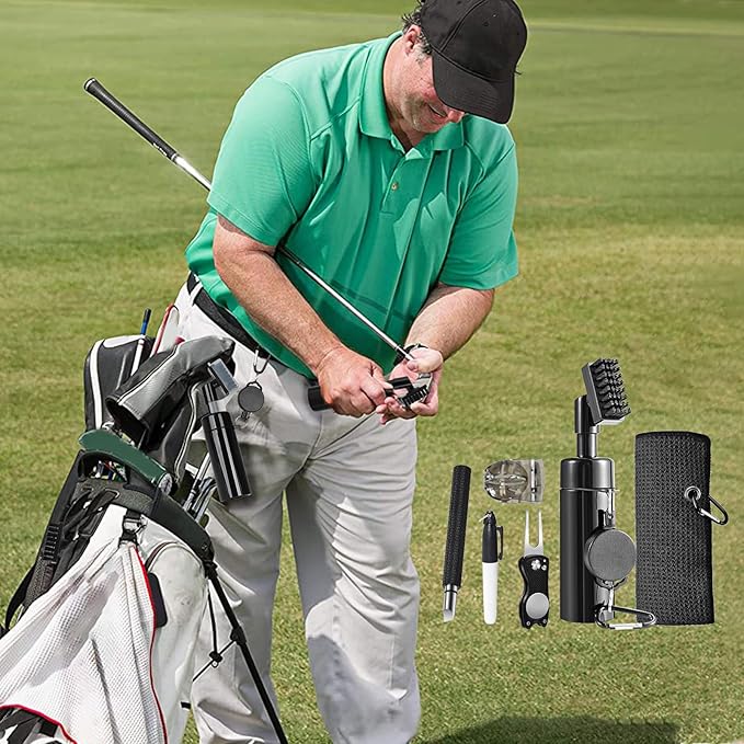 Golf Club Cleaning Kit with Golf Club Cleaner with Water Golf Towel Divot Repair Tool Groove Sharpener Golf Ball Alignment Kit Complete Golf Cleaning Kit Golf Accessories for Women Men