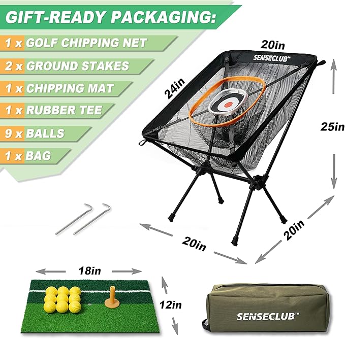 Foldable Chipping Net with Mat & Balls, Indoor Golf Practice Chipping Target, Backyard Golf Game & Gifts