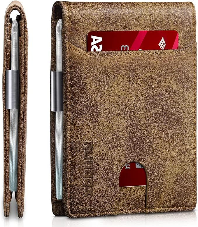 RUNBOX Money Clip Wallets for Men,Slim Leather Mens Bifold Wallet,RFID Blocking Front Pocket Wallet,Thin Credit Card Holder with Gift Box