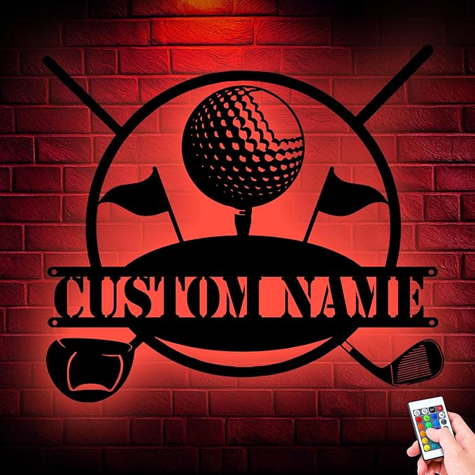 Custom Golf Metal Sign Wall Art, LED Lights Home Decor for Golf Lovers, Personalized Gift for Dad, Unique Hanging Decor for Man Cave or Office, Durable and Eye-Catching Design