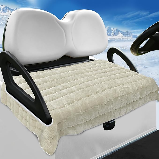 YOKYHOM Golf Cart Seat Covers, Supreme Comfort Golf Cart Seat Towel Blanket, Heavyweight Deep-Pile, Fits EZGO, Yamaha, Club Car and More 2-Seat Carts, 50"x 27.5", Off-White