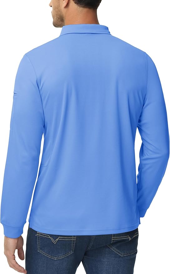 MAGCOMSEN Men's Polo Shirts 3 Button Quick Dry Performance Long Sleeve Tactical Shirts Pique Jersey Golf Shirt