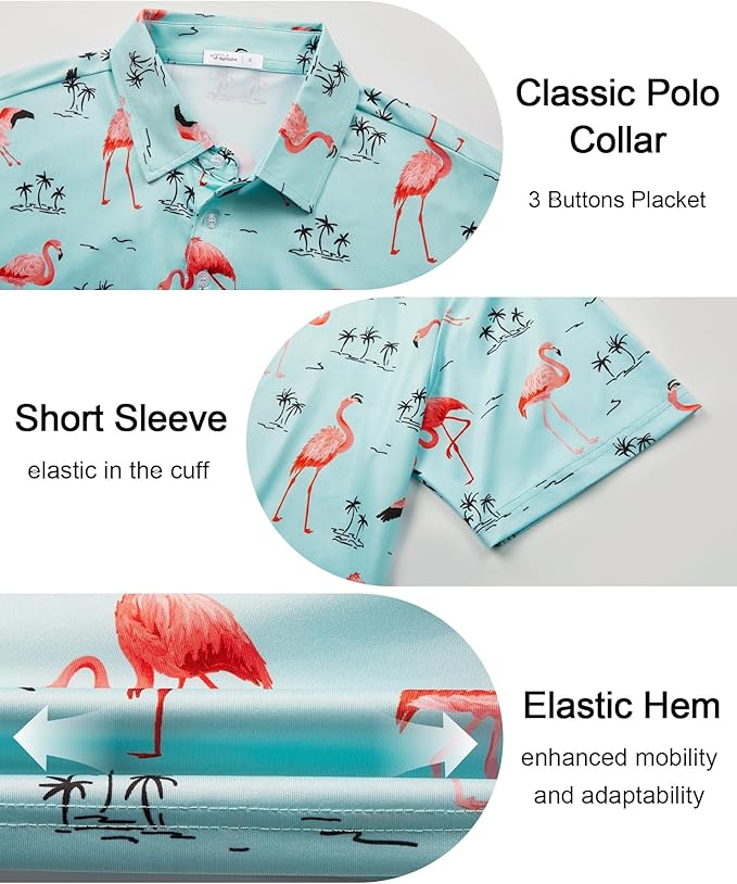 zeetoo Men's Polo Shirts Hawaiian Golf Polos Shirts Short Sleeve Performance Moisture Wicking Mens Golf Shirts