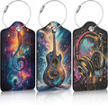 3 Pack Music Note Luggage Tags for Suitcase Headphone Guitar PU Leather Travel Luggage Tag Privacy Cover ID Label for Women Men Baggage Backpack Handbag School Bag