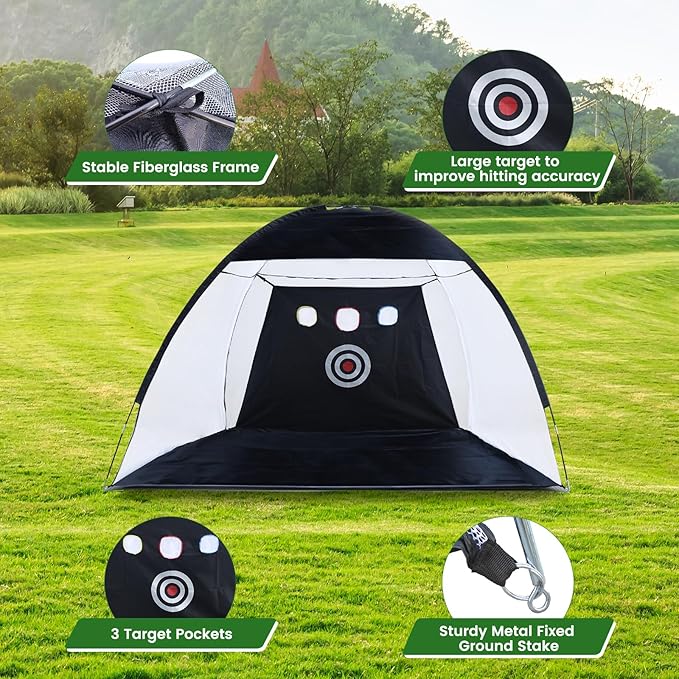 10x7ft Golf Practice Net, All-in-One Golf Practice Set: Driving Net with Mat, Target, Tee & Bag for Backyard Drills, Indoor Training