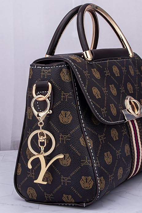 Cute Stainless Steel Gold Initial Letter Keychain for Women Girl, Charms for Key Handbag Backpack Bag, Personalized Gift