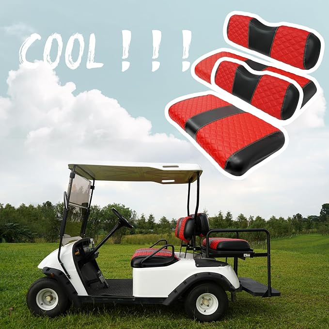 Golf Cart Front and Rear Seat Covers Waterproof and Sun Resistant Marine Grade Vinyl Leather Seat Cover Accessories for EZGO TXT 1994-2013,Red(4PCS)