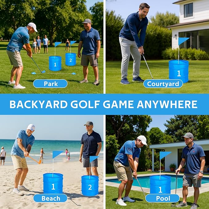 3 Holes Backyard Golf Game with 2 Clubs,Yard Game for Adult and Family,Practice,Beach,Lawn,Camping,Park