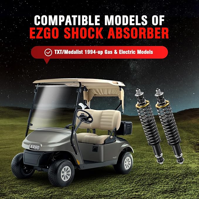 EZGO TXT Shocks, Golf Cart Front/Rear Shock Absorber, Golf Cart Heavy Duty Coil Spring Shock Absorber for EZGO TXT/Medalist 1994-UP, OEM# 70928-G01, 76418-G01, 70630-G01 (2PCS EZGO TXT Shocks Black)