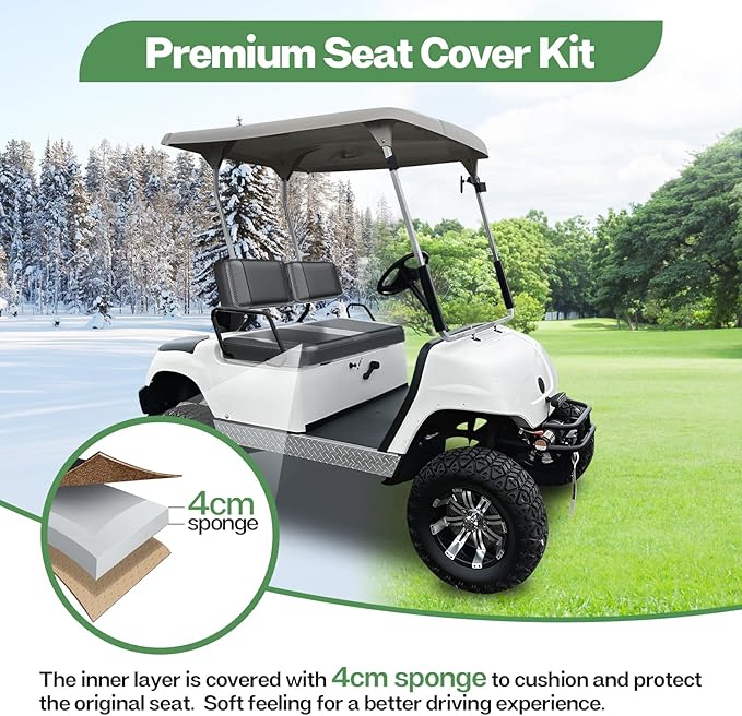T TGBROS Golf Cart Seat Covers Fit for Yamaha Club Car EZGO Ordinary Front Rear Seat Cushion Waterproof Vinyl Leather Breathable Comfortable Replacement Black Seat Cover Anti-Scratch