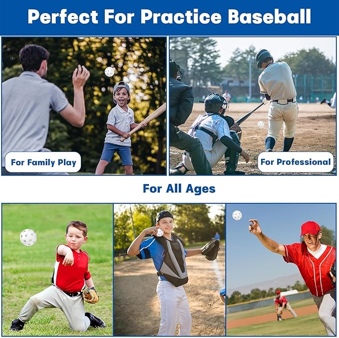 Coopay 12/50/100 Pack Baseball Practice Balls Plastic Training Balls Lightweight Hollow Softballs with a Drawstring Bag for Hitting, Baseball Training Indoor Outdoor Use