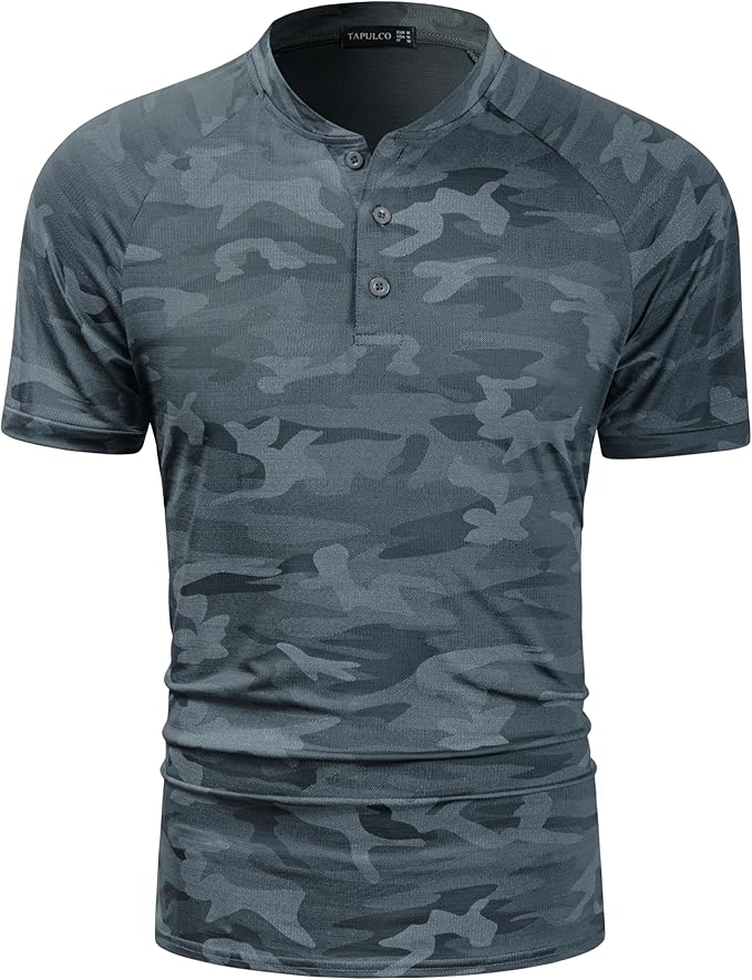 TAPULCO Mens Collarless Golf Shirts Short Sleeve Dry Fit Stretch Casual Breathable Lightweight Tshirts