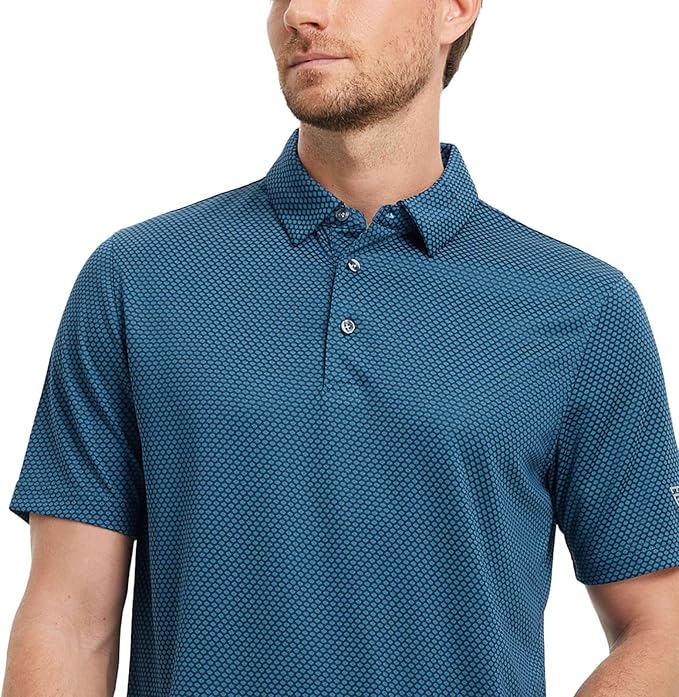 M MAELREG Golf Shirts for Men Moisture Wicking Jacquard Breathable Performance Dry Fit Collared Mens Polo Shirts Short Sleeve