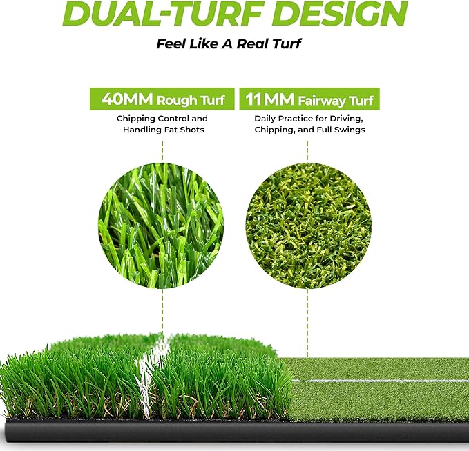 Golfguru Golf Mat 5x4ft-16mm/21mm/26mm Thickened Dual Turf Golf Hitting Mat with Alignment Aid, Dense Elite Mats Practice Outdoor Indoor, Chipping Training Matt for Backyard Garage Driving Simulators