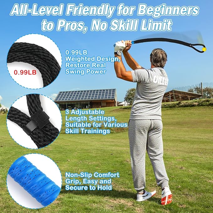 Weighted Premium Golf Rope Swing Trainer, Professional Golf Swing Rope, Warm-Up Training Tempo Aids with Ball and Grip to Improve Speed, Rhythm, Flex & Strength for All-Level Golfers