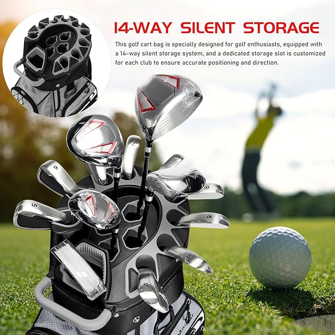 Balacoo Golf Cart Bag for Men - 14 Way Divider Golf Bag with Waterproof Material - Golfing Gear Organizer with Multiple Pockets for Travel and Storage