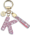 Pink Blue White Initial Letter Keychain Gift for Women Girls Bling Sparkly Cute Backpack Car Key Accessories Lanyard