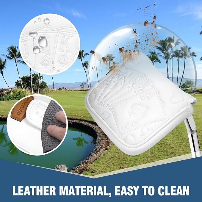Golf Putter Covers White Poker Mallet Putter Headcover Blade Putter Cover Leather Golf Head Covers with Magnetic Closure for Most Brand