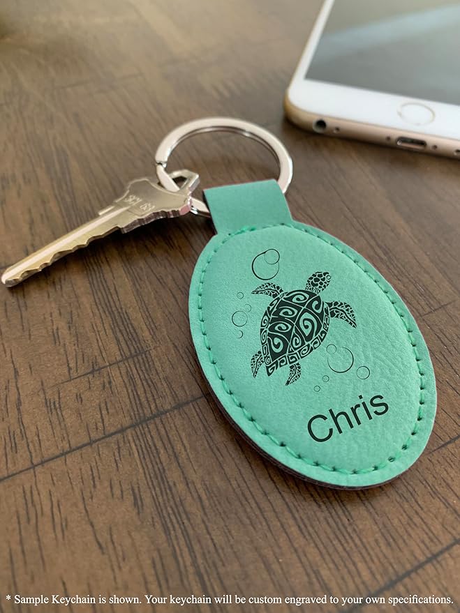 LaserGram Oval Keychain, Golf Ball, Personalized Engraving Included (Teal)
