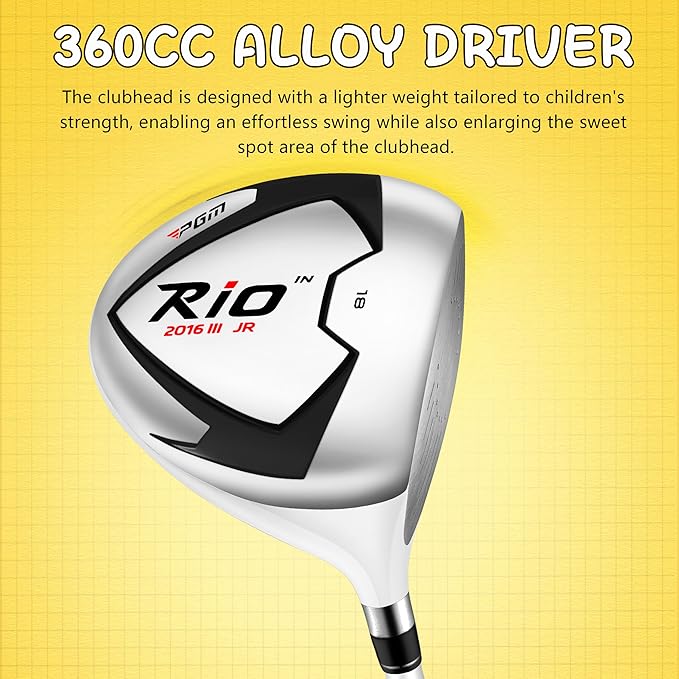 PGM Junior Golf Clubs Set - Kids Golf Clubs for Ages 3-5, 6-8, 9-12 | Right Handed - Oversized Sweet Spot 360cc Driver - Lightweight Graphite Shafts - Golf Stand Bag