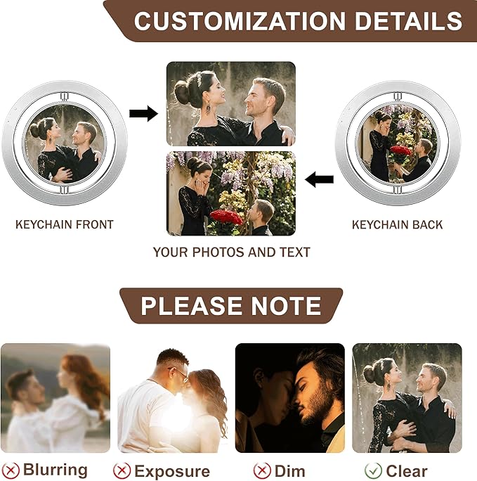 Custom Keychains with Picture Personalized Photo Logo Text Customized Key Chain for Boyfriend Dad Men Women Gifts