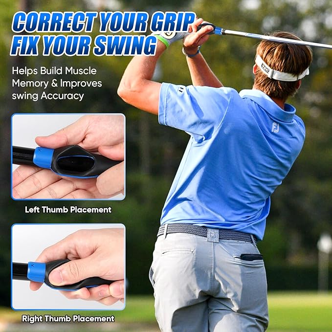 Golf Grip Trainer for Right & Left Hand, Swing Training Aid for Correct Hand Position, Anti-Slip Golf Grip Attachment, Muscle Memory Golf Practice Tool for Beginners & Pros