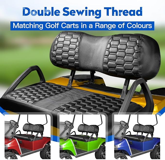 NOKINS Golf Cart Seat Covers, Fit for Club Car DS 2000.5-Up OEM Standard Front Seat Cushion, Club Car DS Accessories Vinyl Seat Covers, No Nails Required (Carbon Fiber Black&Black)