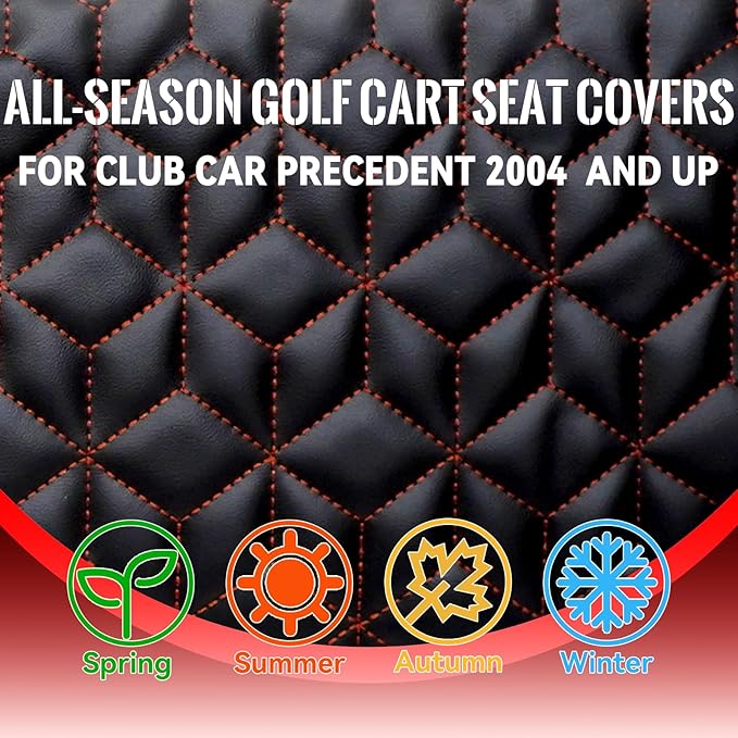 Golf Cart Seat Covers Front for Club Car Precedent 2004+ Standard Seat Cushion, EZGO Vinyl Leather Seat Cover Set Replacement Accessories, No Staples, Black(4 PCS)