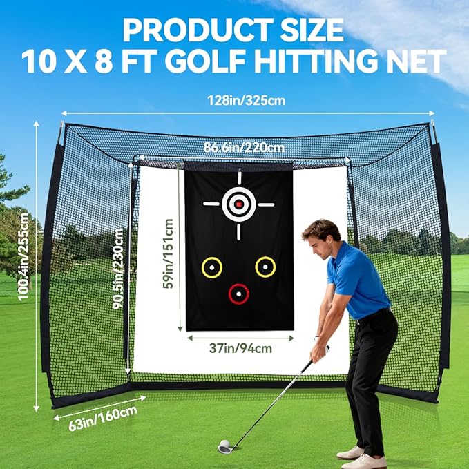 Golf Net with Simulator Impact Screen and Target Cloth, 10x8ft Golf Practice Net for Backyard, Portable Heavy Duty Golf Hitting Net for Outdoor Indoor