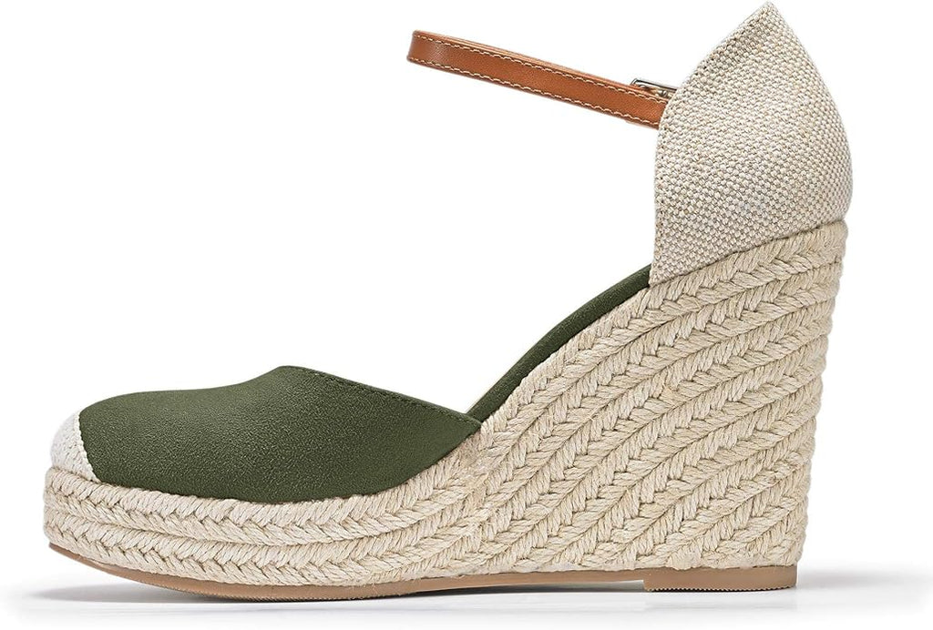 FISACE Womens Summer Espadrille Heel Platform Wedge Sandals Ankle Buckle Strap Closed Toe Shoes