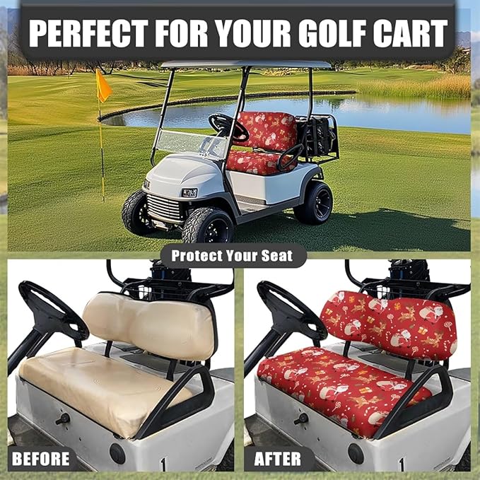 Golf Cart Seat Covers, Universal Fit & Nonskid Bottom Fits for Club Car 2 Person Seats Golf Carts