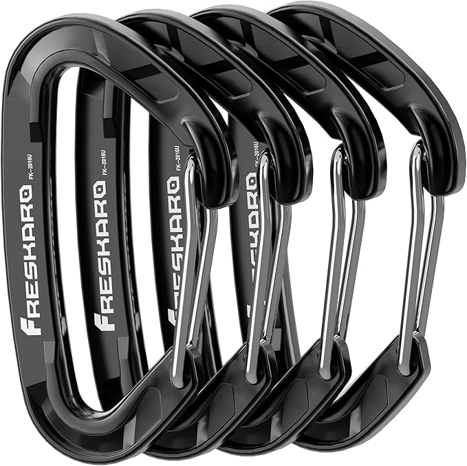 FresKaro 15kN-3372lbs Heavy Duty Wiregate Carabiners, Reliable Time-Tested Stainless Steel Spring Gate, for Camping, Hiking, Hammocks, Backpacking, Dog Leash etc., 3.15inch